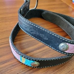 Western black leather Concho belt 36